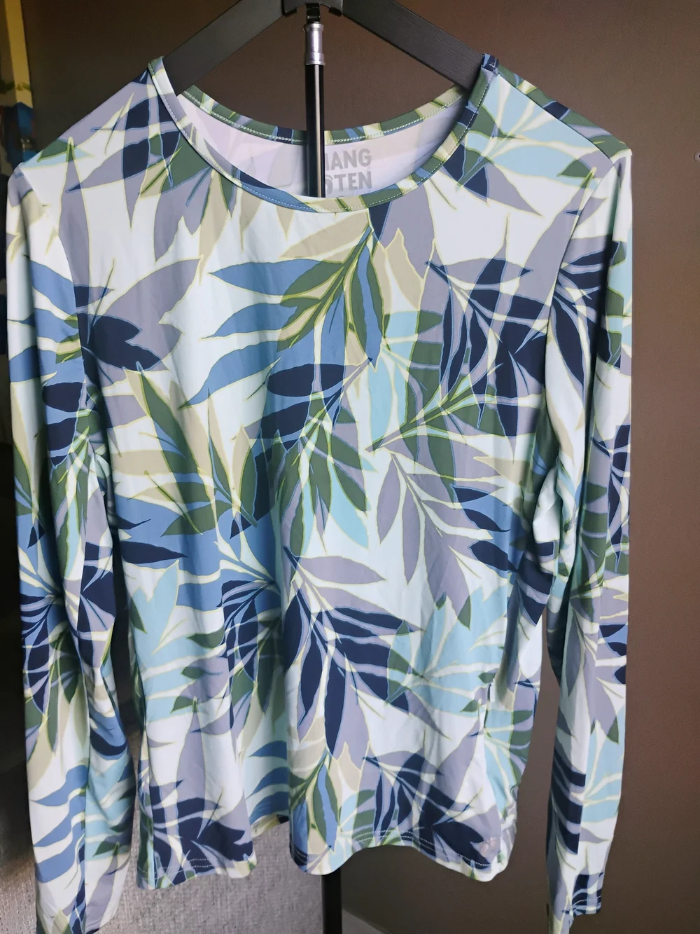 Hang Ten Size XL Women's Leaf-Print Long-Sleeve Swim Cover-Up - Blue/Green/Navy